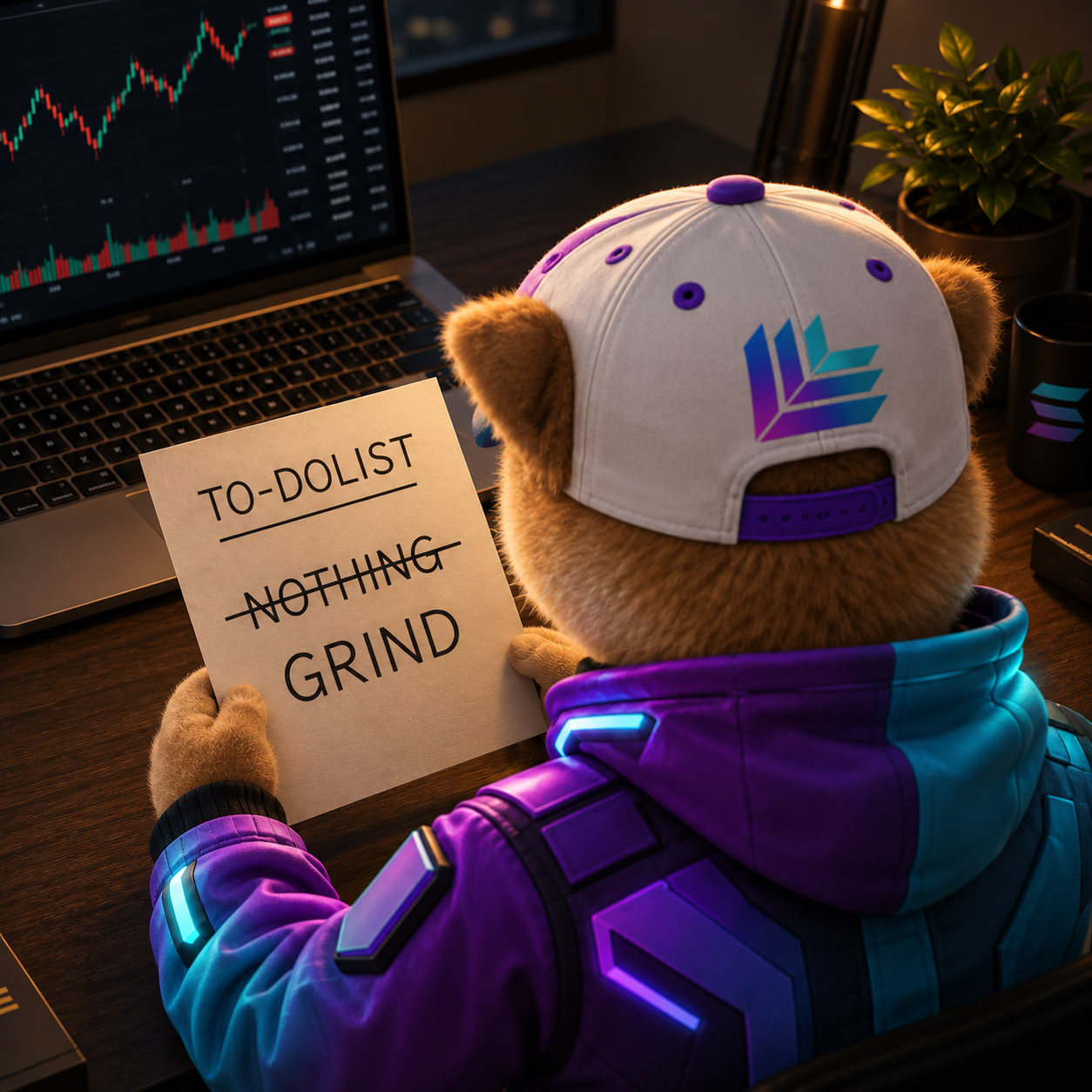 LOOM looking at a to-do list that says grind