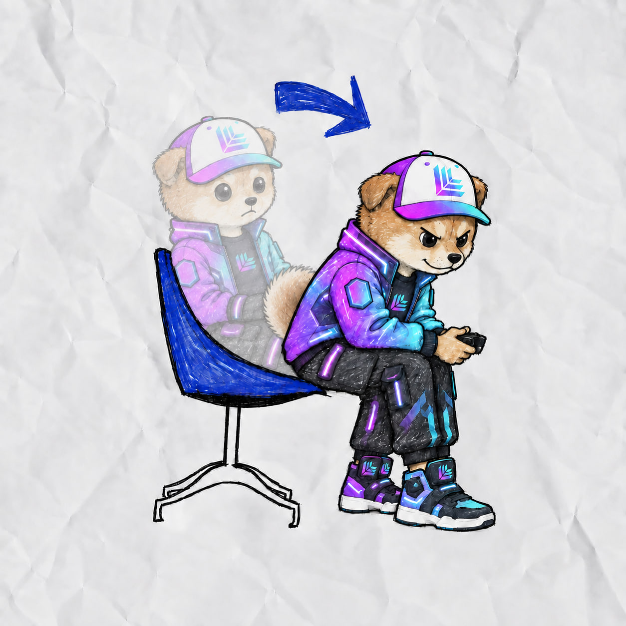 Illustrated LOOM leaning forward with a game controller